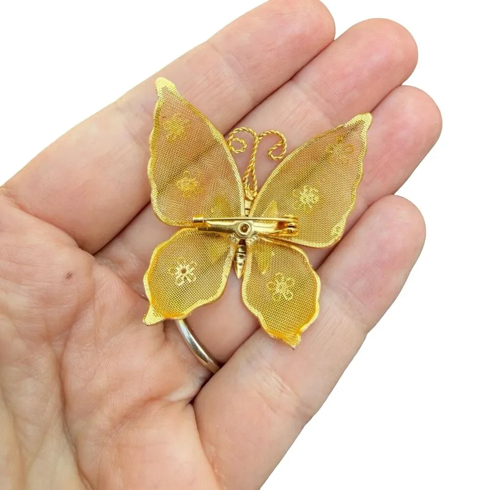 Vintage Jewelry Gold Tone Mesh Butterfly Brooch Pin